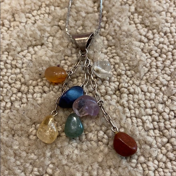 Silver Pendant Necklace with Colorful Stones - Picture 4 of 5